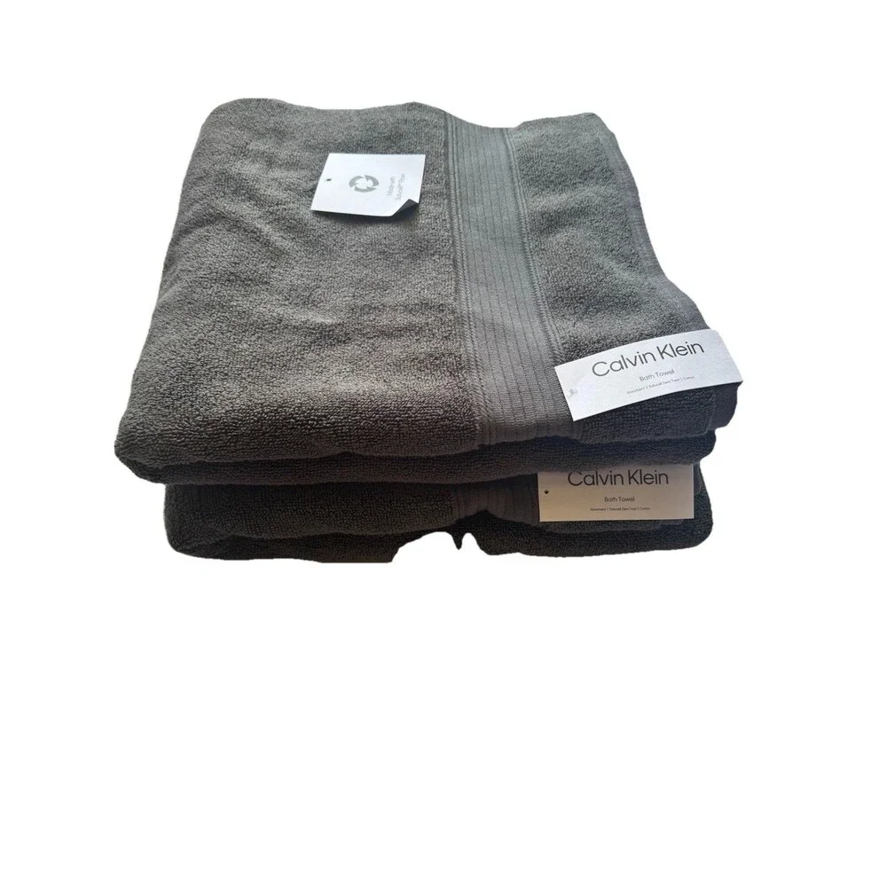 Calvin Klein  Bath Towel Set 2pcs Gray 100% Cotton New 30”X 56”